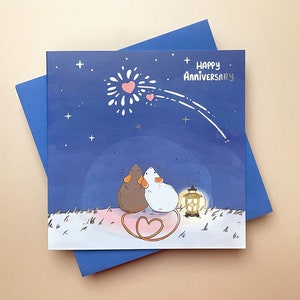 Mice Gazing Anniversary Card | Silver Foil | Happy Anniversary Card | Anniversary Card | Romantic Card | Personalised Card | I Love You Card