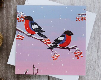 Bullfinches Christmas Card | Xmas Cards | Christmas Cards | Bird Card | Snowy Card | Happy Christmas | Xmas cards | Bullfinch Card