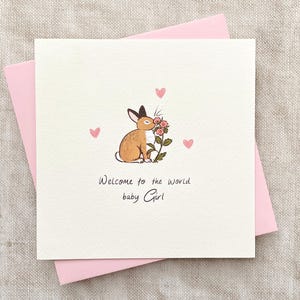 Tarjeta de niña / Tarjetas de agradecimiento / Tarjetas de bebé / Tarjeta de nuevo bebé / Tarjeta de conejito lindo / Bienvenida bebé / Recién llegado