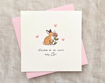 Tarjeta de conejita para niña / Bienvenida a la recién llegada