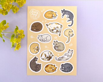 Cosy Cats Sticker Sheet, Kawaii stickers for Journal, Planner, Scrapbook, DIY Diary, Bullet Journal, Cat stickers