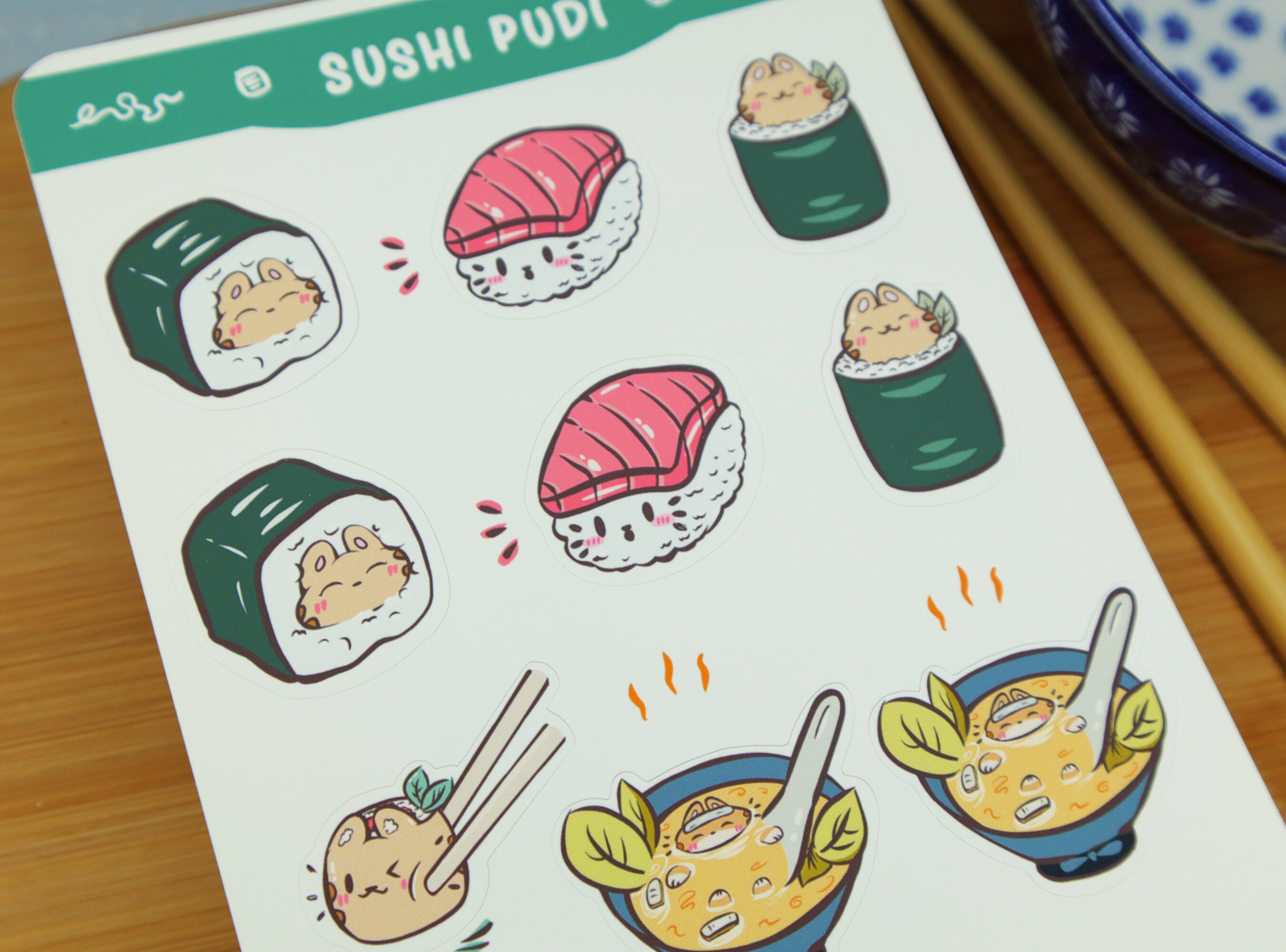 Sushi Pudi Sticker Sheet Kawaii Food Stickers Cute Planner - Etsy UK