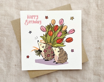 Hedgehog Birthday Card: Watercolor Illustration, Hog Lovers