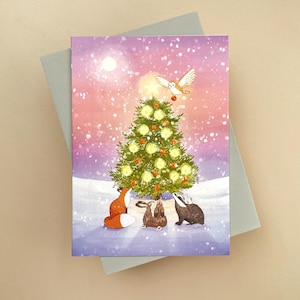 Tarjeta de Navidad "Alrededor del Abeto" / Tarjetas de Navidad / Tarjetas de Navidad / Tarjeta de Liebre / Tarjeta de Zorro / Feliz Navidad / Tarjeta de Navidad