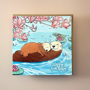 Tarjeta de cumpleaños de nutria / Tarjeta de felicitación / Tarjeta de cumpleaños / Tarjeta de cumpleaños infantil / Tarjeta linda / Tarjeta de nutria / Tarjeta de feliz cumpleaños