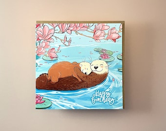 Otter Birthday Card: Mummy and Baby, Under Magnolia
