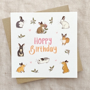Tarjeta de cumpleaños alegre / Tarjeta de felicitación / Tarjeta de cumpleaños / Tarjeta de cumpleaños infantil / Tarjeta linda / Tarjeta de liebre / Tarjeta de feliz cumpleaños