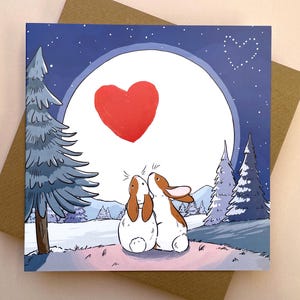 Tarjeta de San Valentín Love Moon / Tarjeta de aniversario / Tarjeta romántica / Tarjeta de aniversario linda / Tarjeta de te amo / Tarjeta de conejito / Tarjeta de feliz aniversario