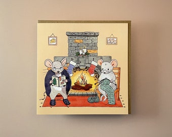 Christmas by the Fire Card | Xmas Cards | Christmas Cards | Mice Card | Grandma Card | Happy Christmas | Xmas card | Lizey May