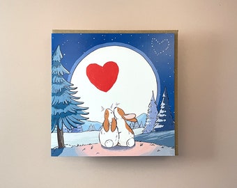 Love Moon Card | Happy Anniversary Card | Anniversary Card | Romantic Card | Cute Anniversary Card | I Love You Card | Bunny Card