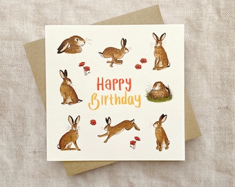 Hare Birthday Card: Watercolor Illustration, Children's Greeting Card