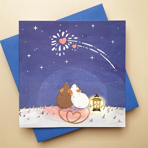 Tarjeta de ratones mirando / Lámina plateada / Tarjeta de feliz aniversario / Tarjeta de amor / Tarjeta romántica / Tarjeta de te amo / Feliz aniversario / EN BLANCO