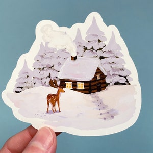 Snow Cabin Sticker | Envelope Sticker | Cute Die Cut Stickers | Large Stickers | Illustrated Stickers | Winter Sticker | Vinyl Sticker