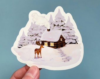 Snow Cabin Sticker | Envelope Sticker | Cute Die Cut Stickers | Large Stickers | Illustrated Stickers | Winter Sticker | Vinyl Sticker