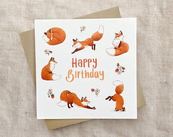Tarjeta de feliz cumpleaños de Foxy / Tarjeta infantil ilustrada