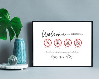 Segnale di divieto di fumare di Airbnb, segnale di divieto di svapo, segnale di incenso, segnale di candele, cartello stampabile, Airbnb stampabile, Guida per l'host di Airbnb