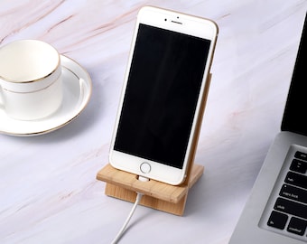 Bamboo phone holder for desk, table cellphone stand