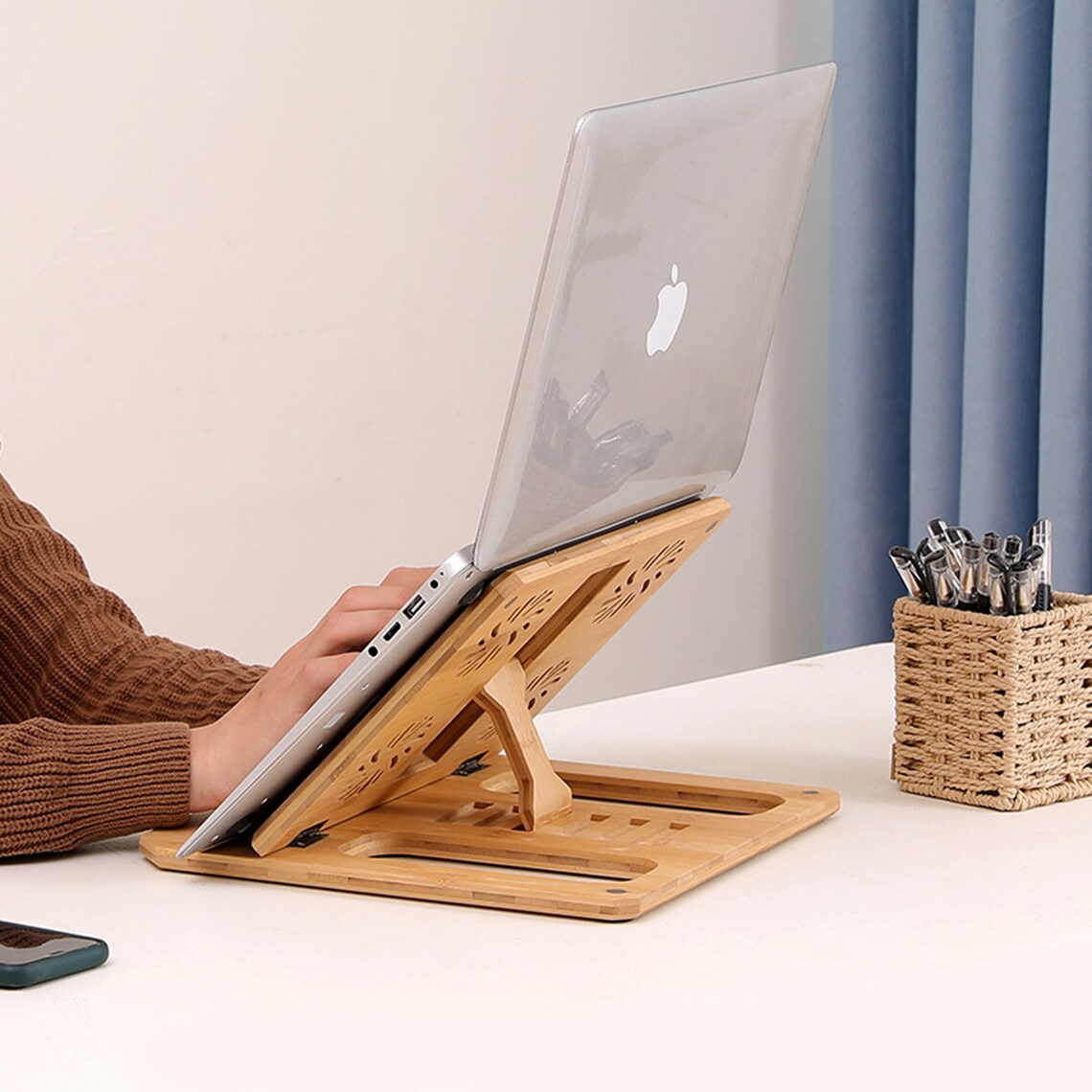 Bamboo Laptop Stand for Desk Computer Stand Laptop Etsy UK