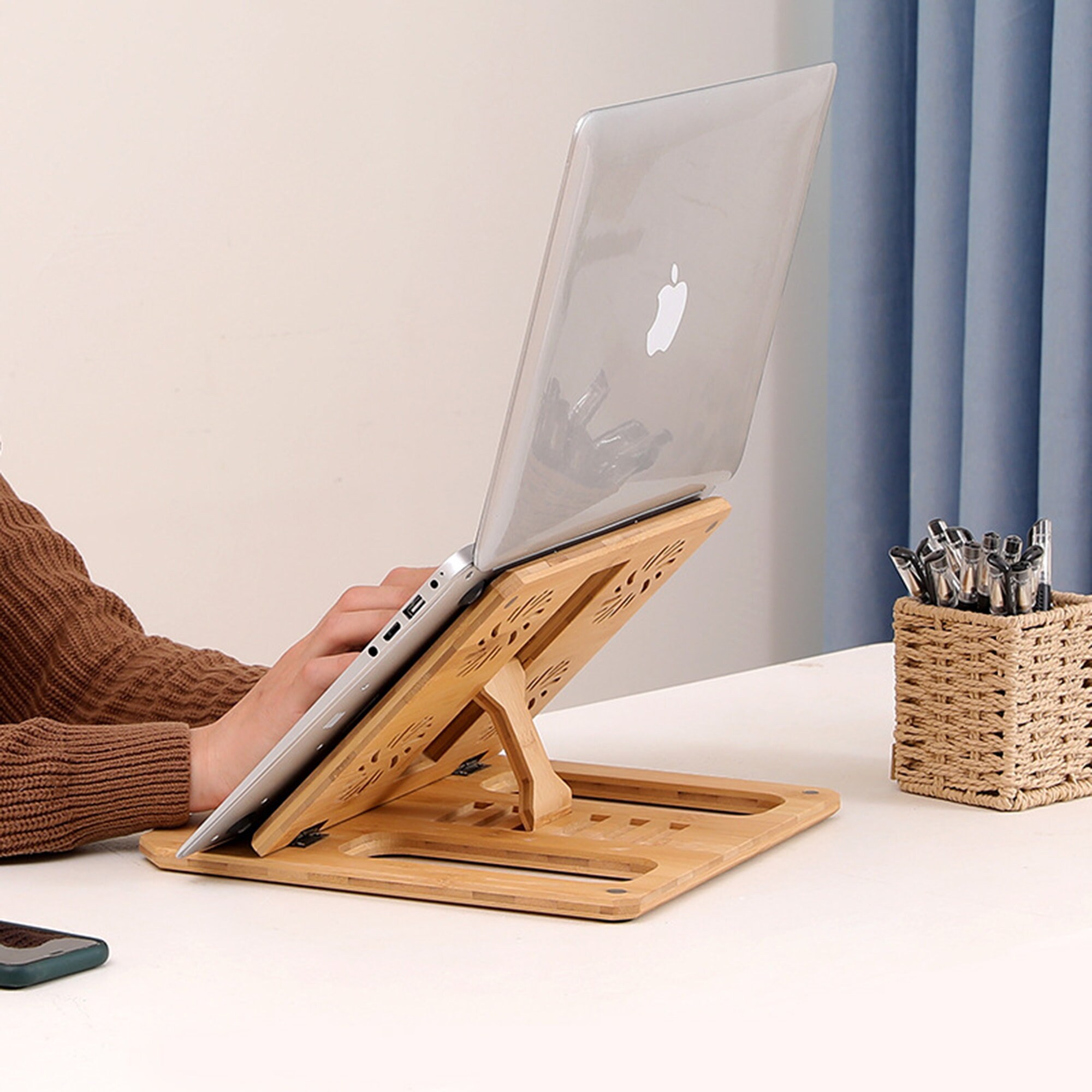 Bamboo laptop stand for desk computer stand laptop Etsy