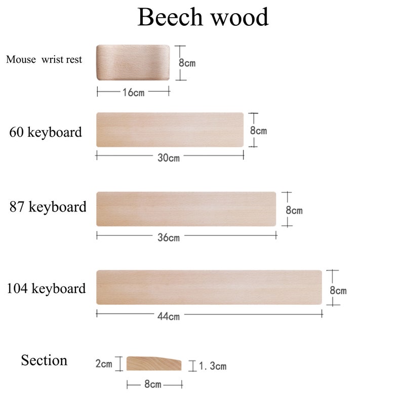 Walnut wood keyboard wrist rest, beech wood mouse wrist pad Beech wood