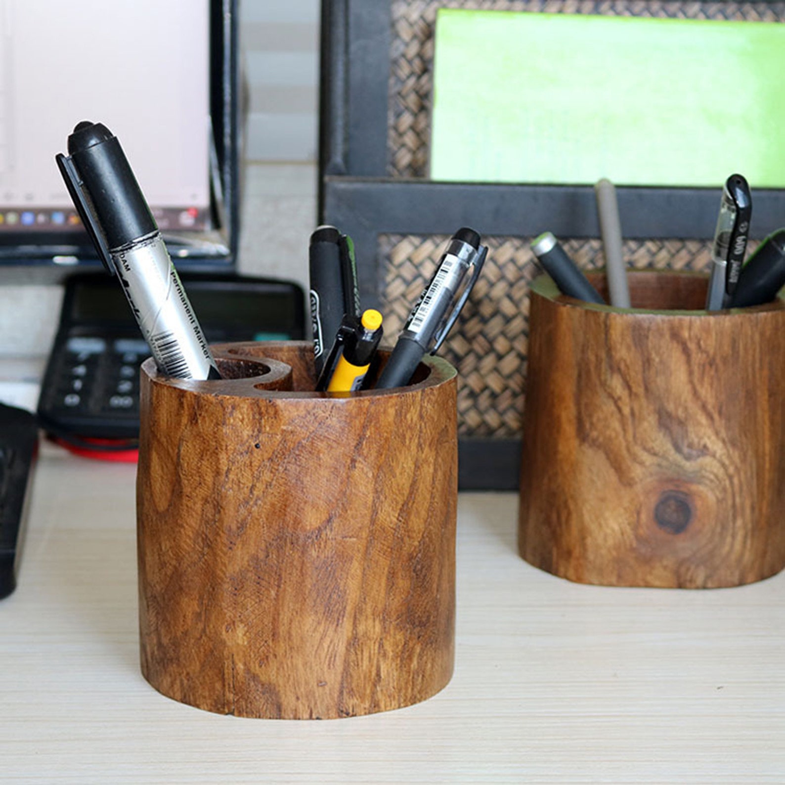 Handmade Vintage Wood Pen Holder for Desk Rustic Pencil Etsy