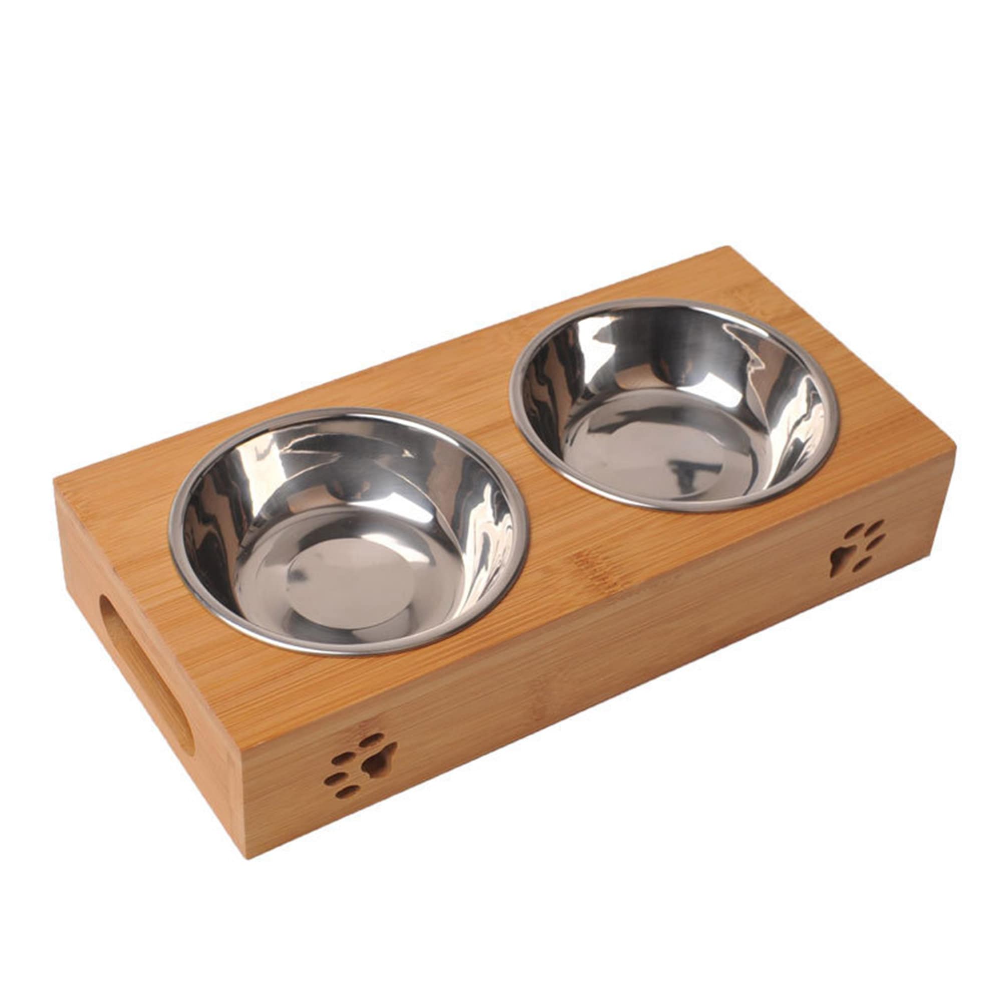 Bamboo elevated pet bowl stand2 pieces stainless steel cat Etsy