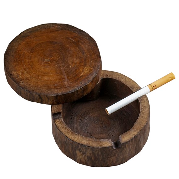 Rustic Wood Cigar Ashtray With Lid Round Ashtray for Etsy
