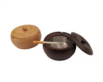 Oak Wood Ashtrays with Lid, Round Cigarette Ash Tray