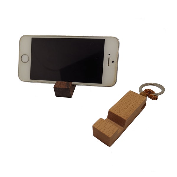 Llavero portátil hecho a mano mini soporte de madera para teléfono inteligente para iPhone, iPad Mini, Android, llavero de soporte de teléfono celular para regalo