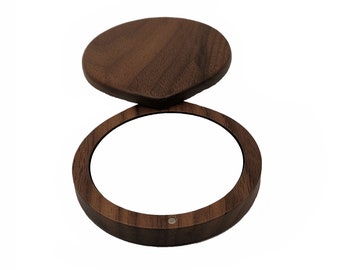 Small round wood pocket mirror for women