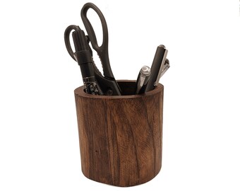 Handgemachter Vintage Stiftehalter aus Holz für Schreibtisch, rustikale Stifteorganizer, Holz-Centerpiece, Büroaccessoires, Geschenk für Mitarbeiter