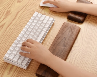 Walnut wood keyboard wrist rest, beech wood mouse wrist pad