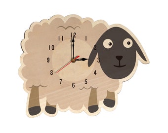 Animal Sheep Wood Silent Wall Clock for Home Decor