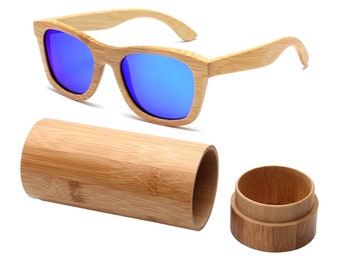 Natural recycled bamboo polarized sunglasses with case