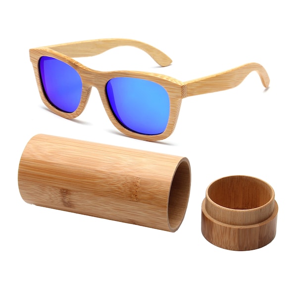 Natural recycled bamboo polarized sunglasses with case