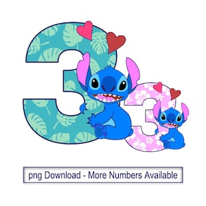 Stitch Birthday Age 3 PNG Instant Download bereit zum Drucken für Shirt, Kleid, Kuchen, Banner