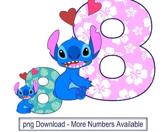 Stitch Birthday Age 8 PNG Instant Download Ready to Print for Shirt, Dress, or Cake, Banner