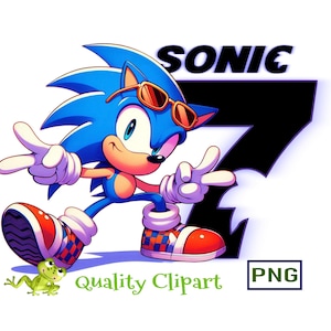 Sonic Geburtstag PNG Alter 7 Sofortiger Download bereit zum Drucken für Shirt, Tasche, Schild oder Kuchen, Banner
