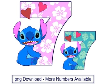 Stitch Birthday Age 7 PNG Instant Download Ready to Print for Shirt, Dress, or Cake, Banner
