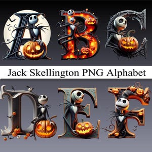 Letras do alfabeto de Halloween PNG Download digital Fonte para impressão Fundo transparente para camisas Sinais Banners Letras assustadoras com esqueletos