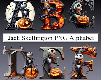 Halloween Alphabet Letters PNG Digital Download Printable Font Transparent Background for Shirts Signs Banners Spooky Letters with Skeletons