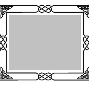 May include: A black and white Celtic knot border frame. The frame is made of a series of interlocked knots that form a square shape. The frame is perfect for adding a touch of Celtic style to any project.