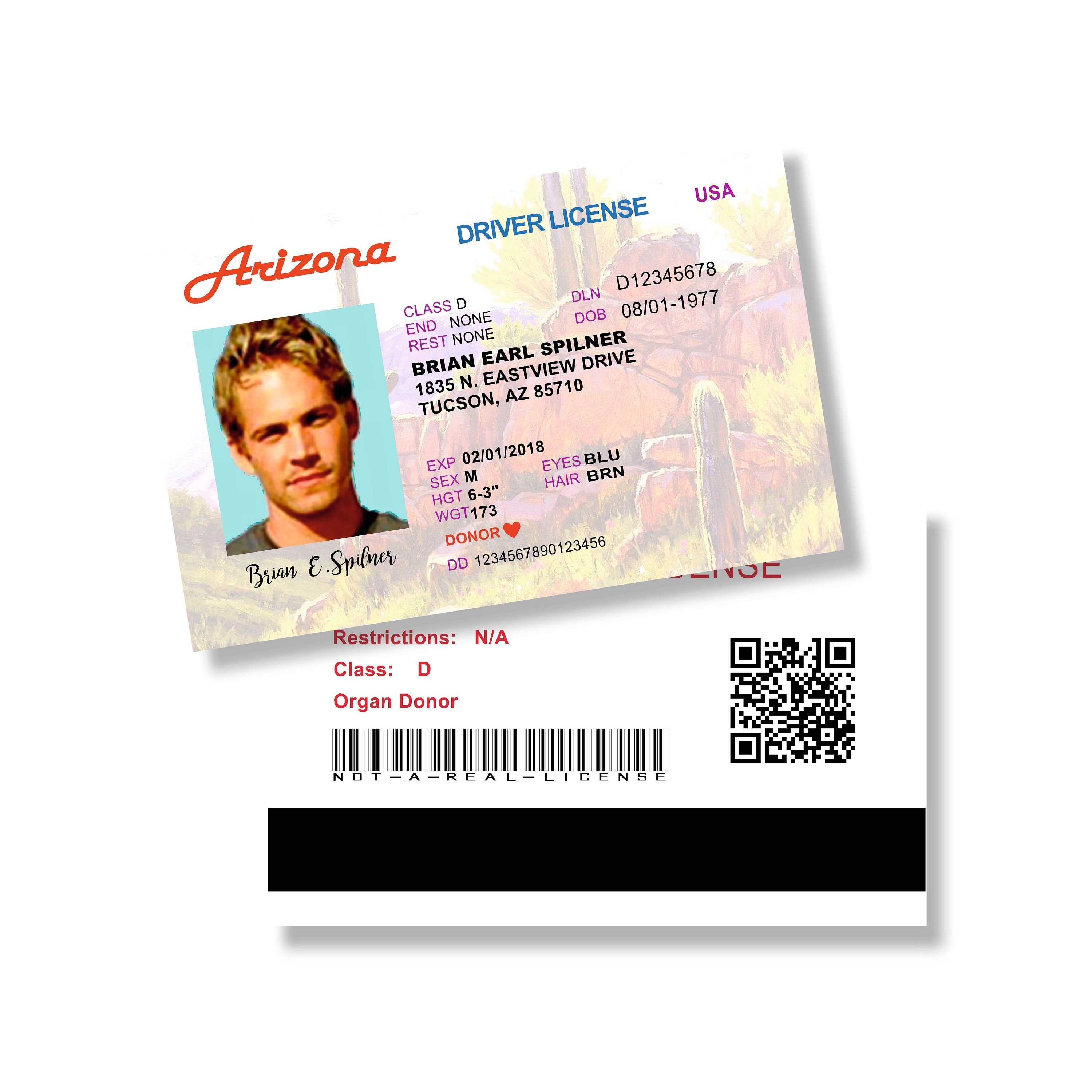 Fast and the Furious Paul Walker Drivers License ID Costume Etsy Ireland