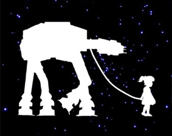 Star Wars At-At Robot con Girl SVG Calcomanía clipart Descargar corte con silueta o cortador de vinilo Cricut
