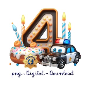 Polizist Geburtstag 4 Alter - Digital Download druckbare Grafik transparenten Hintergrund für Shirts Schilder Banner