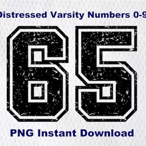 Números do time do colégio PNG Grunge Números desgastados 0-9 Download instantâneo Pronto para imprimir para camisas de jersey, placas, decalques de janela