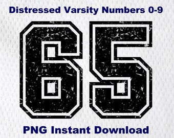 Varsity Numbers PNG Black Grunge Distressed Numbers 0-9 Instant Download Ready to Print for Jersey Shirts, Signs, Window Decals