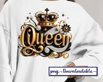 Birthday Queen Digital PNG Download Printable Graphic Transparent Background Queen with Gold and Diamond Crown Tote Banner Celebrate Mug Cup