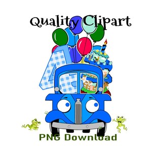Kleiner Blauer LKW PNG Geburtstag 4 Jahre alt, Sofortiger Download, fertig zum Drucken für Shirt, Tasche, Schild oder Kuchen, Banner