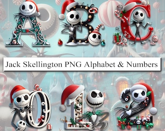 Christmas Alphabet Letters PNG Digital Download Printable Font Transparent Background for Shirts Signs Banners Spooky Letters with Skeletons